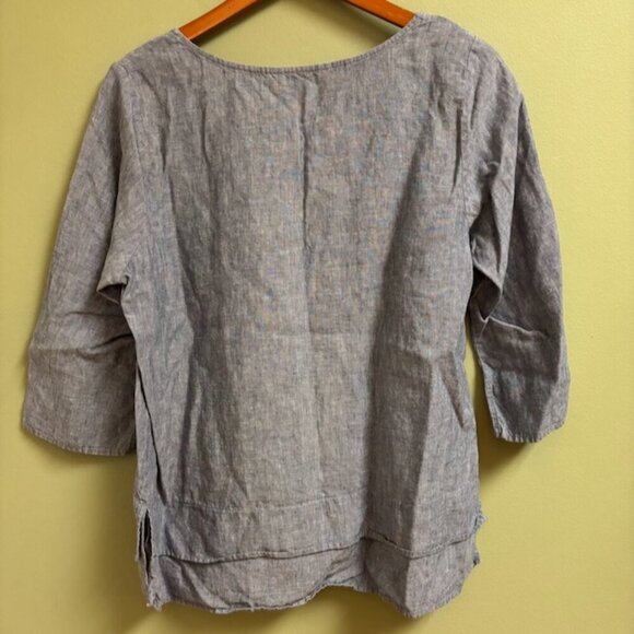 Chalet Womens Tunic Top Size L Blue Linen Boxy Lagenlook Bohemian Minimalist USA - Picture 4 of 11